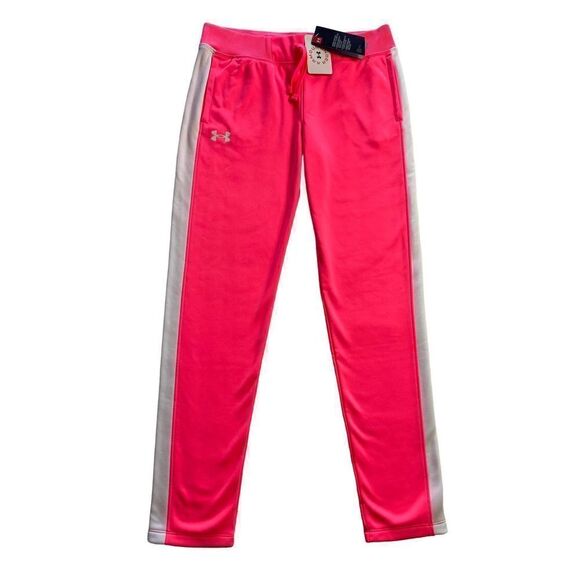 Under Armour Girls YLG Armour Fleece Pants - Cerise with White Trim - Picture 1 of 8
